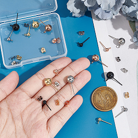 16Pcs 4 Color 304 Stainless Steel Ball Stud Earring Findings, with Loop, 16Pcs 4 Color Ear Nuts, Earring Backs
