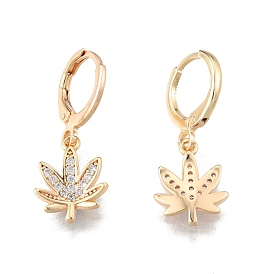 Clear Cubic Zirconia Maple Leaf Dangle Leverback Earrings, Brass Jewelry for Women, Cadmium Free & Nickel Free & Lead Free