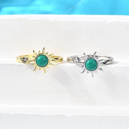 Открытые манжеты из латуни с цирконием для женщин, солнце, с синтетическими бирюзовый, стойки покрытие, прочное покрытие, без кадмия и без свинца