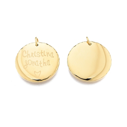 Ion Plating(IP) 304 Stainless Steel Pendants, with Jump Ring, Flat Round with Word Chrlstlan Gonatha