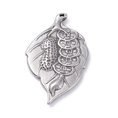 304 Stainless Steel Pendants,  Leaf with Peanut