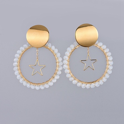 Aretes de jade natural malasia teñidos, con latón, 304 hallazgos de aretes de acero inoxidable y tuercas / aretes