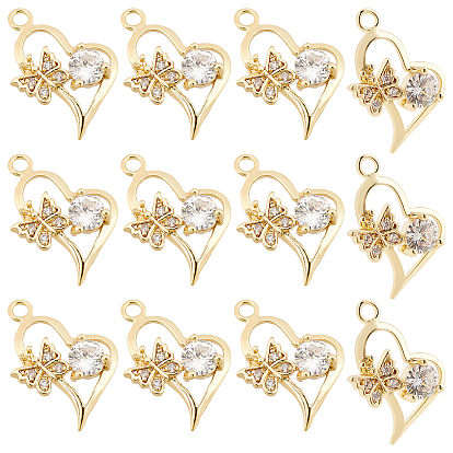 Brass Micro Pave Clear Cubic Zirconia Pendants, Heart