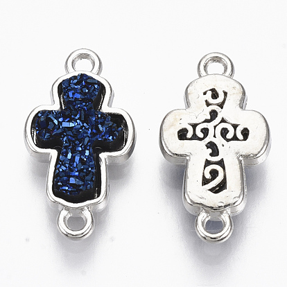 Alloy Links, with Druzy Resin Cabochons, Cross, Platinum