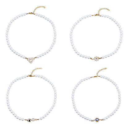 4шт. 4 стиль сердце & дурной глаз & бесконечность & шлем латунные стразы подвески ожерелья комплект с искусственным жемчугом бусины цепи для женщин