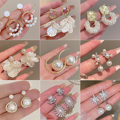 Серьги-гвоздики из пластика с имитацией жемчуга, со стразами для женщин