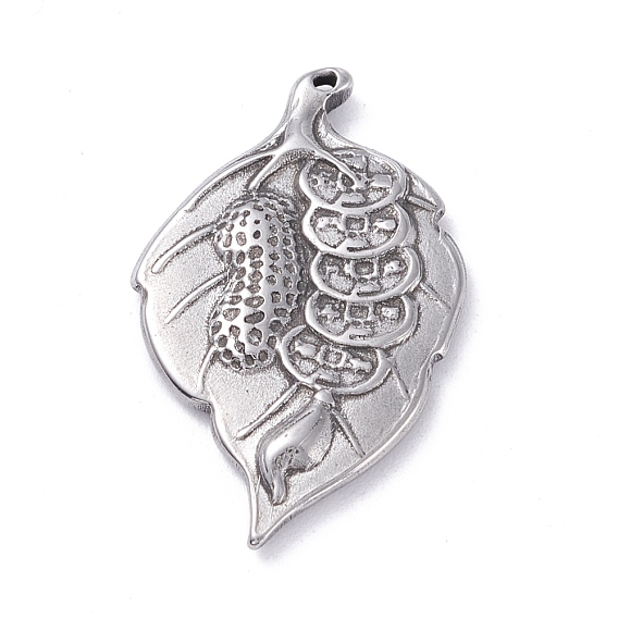 304 Stainless Steel Pendants,  Leaf with Peanut