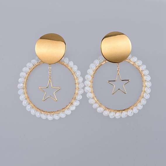 Dyed Natural Malaysia Jade Stud Earrings, with Brass, 304 Stainless Steel Stud Earring Findings and Ear Nuts/Earring Back
