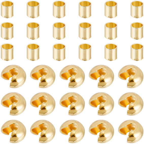 400шт 2 стили латунные обжимные бусины чехлы, латунные обжимные бусины в трубке, долговечный