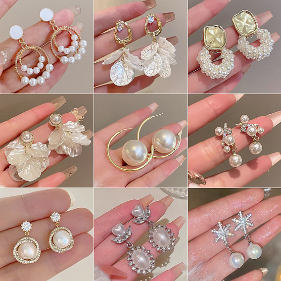 Серьги-гвоздики из пластика с имитацией жемчуга, со стразами для женщин