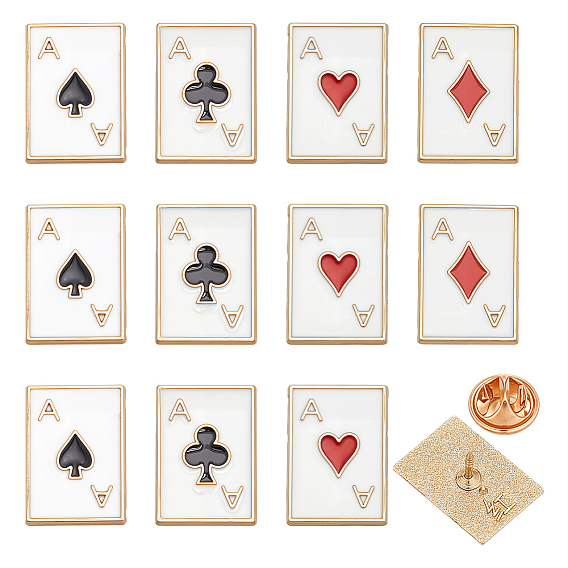 12шт. 4 стили игральных карт туз эмалированные значки, булавки для лацканов из сплава для одежды рюкзака