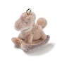 Flocking Opaque Resin Pendants, Rocking Horse Charms, with Platinum Iron Eye Pin