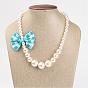 Imitation Pearl Acrylic Graduated Beaded Kids Necklaces, with Handmade Woven Bowknot, 16.14 inch