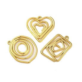 Ion Plating(IP) 304 Stainless Steel Pendants, Real 18K Gold Plated, Heart/Rectangle/Flat Round Charm