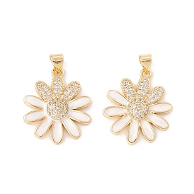 Messing micro pave klare zirkonia anhänger, mit Emaille, cadmiumfrei und bleifrei, Blume