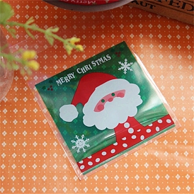 Self-Adhesive OPP Cellophane Bag, Christmas Theme, Bakeware Accessoires, for Mini Cake, Cupcake, Cookie Packing, Square with Word Merry Christmas