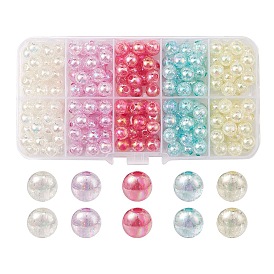 250 pcs 5 couleurs perles acryliques craquelées transparentes, de couleur plaquée ab , ronde