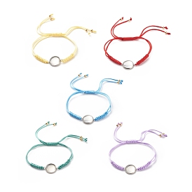 304 bracelets connecteurs en acier inoxydable, coran ajustable cordon polyester ciré bracelets perlés tressés, avec cabochons de verre, pour la fabrication de bracelets photo