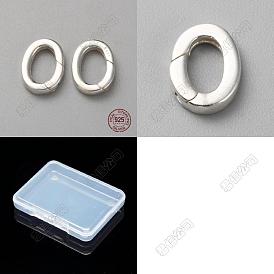 4pcs 2 styles 925 anneaux à ressort en argent sterling, ovale avec cachet 925