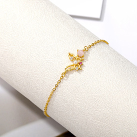 Butterfly Zircon Stainless Steel Bracelet with Pearl Pendant - Minimalist, Elegant, Jewelry.