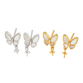 925 Sterling Silver Stud Earrings Findings, with Shell Butterfly