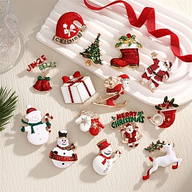 Christmas Theme Alloy Brooches, Enamel Pins, with Rhinestone