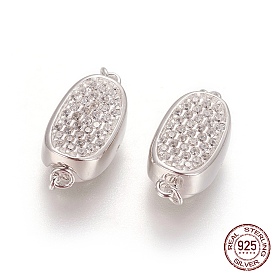 925 Sterling Silver Box Clasps, with Cubic Zirconia, with 925 Stamp, Oval