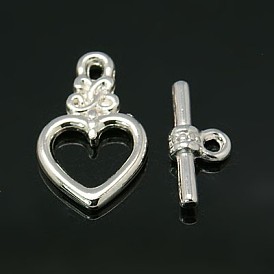 Tibetan Style Toggle Clasps, Cadmium Free & Nickel Free & Lead Free, Heart