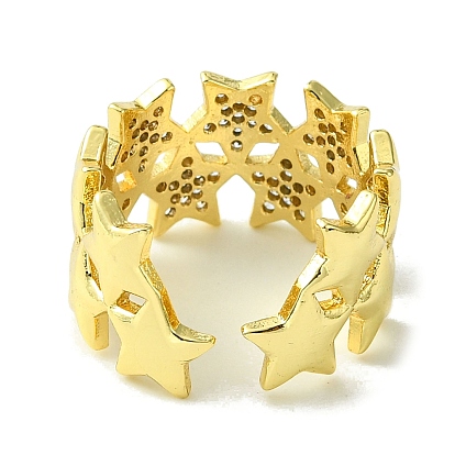 Brass Micro Pave Cubic Zirconia Open Cuff Rings, Star