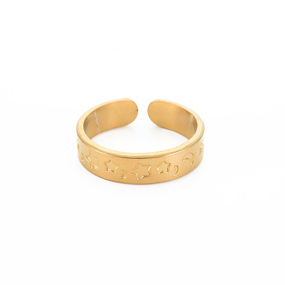 304 Stainless Steel Moon and Star Open Cuff Ring for Women