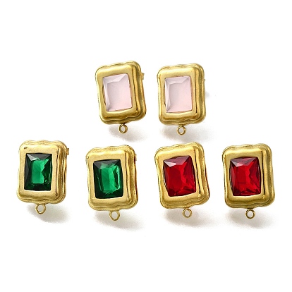 304 фурнитура для сережек-гвоздиков из нержавеющей стали с кубическим цирконием, золотые, прямоугольные