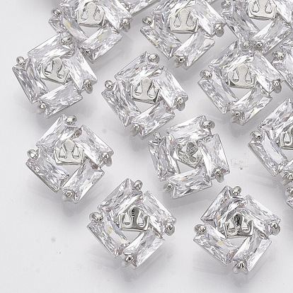 Brass Shank Buttons, with Micro Pave Cubic Zirconia, Square, Clear