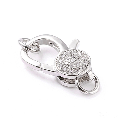 Brass Micro Pave Cubic Zirconia Lobster Claw Clasp, with Jump Rings, Long-Lasting Plated
