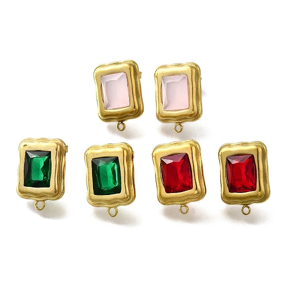 304 фурнитура для сережек-гвоздиков из нержавеющей стали с кубическим цирконием, золотые, прямоугольные