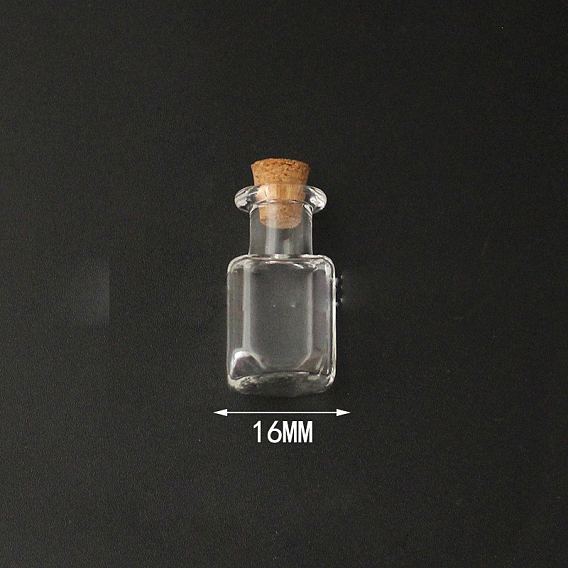 Mini High Borosilicate Glass Bottle Bead Containers, Wishing Bottle, with Cork Stopper, Rectangle