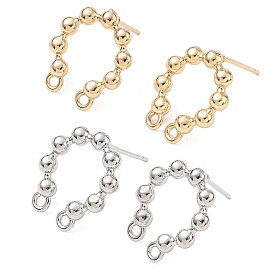 Brass Stud Earring Findings, Oval, with Loop, Long-Lasting Plated, Rack Plating