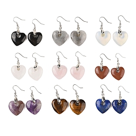 Natutal & Synthetic Gemstone Dangle Earrings, with Rack Plating Brass Earring Hooks, Lead Free & Cadmium Free, Heart