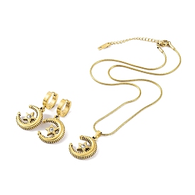 Moon 304 Stainless Steel Rhinestone Hoop Earrings & Pendant Necklaces Jewelry Sets for Women