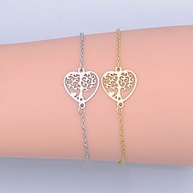 201 Stainless Steel Link Bracelets, with Lobster Claw Clasps, Tree of Life with Heart