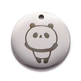SStainless Steel Pendant, Flat Round with Panda