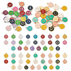 52 шт 2 стили подвески из сплава эмали, плоские круглые с письмом ~ г