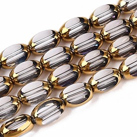 Electroplate Transparent Glass Beads Strands, Golden Edge Plated, Oval, Faceted