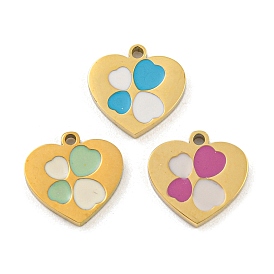 316 Surgical Stainless Steel Enamel Charms, Heart Charm, Golden