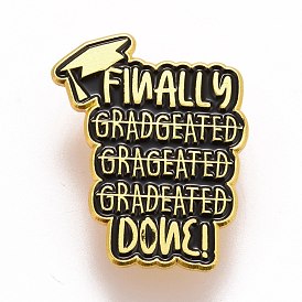 Word Finally Done Enamel Pin, Doctorial Hat Alloy Badge for Backpack Clothes, Golden