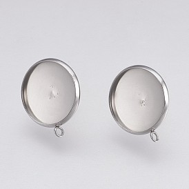202 sertissage de boucles d'oreille en acier inoxydable, avec 304 épingles et boucle en acier inoxydable, plat rond