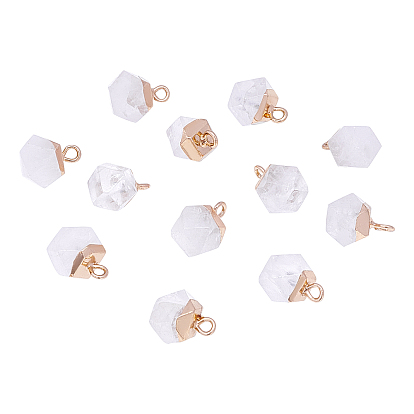 Natural Quartz Crystal Charms, with Top Golden Plated Iron Loops, Star Cut Round Beads