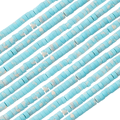 2 нити окрашенных синтетических бусин из императорской яшмы, матовые, Плоский круглый / диск, Heishi бусы