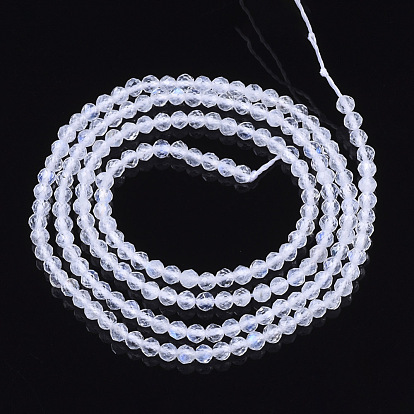Natural Rainbow Moonstone Beads Strands, Grade A+, Round, Faceted
