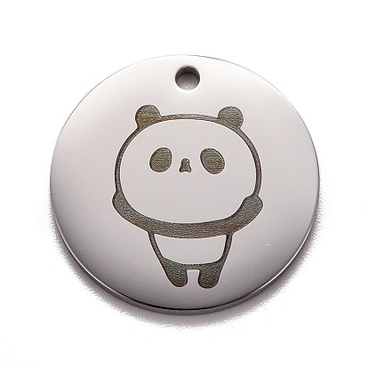 SStainless Steel Pendant, Flat Round with Panda