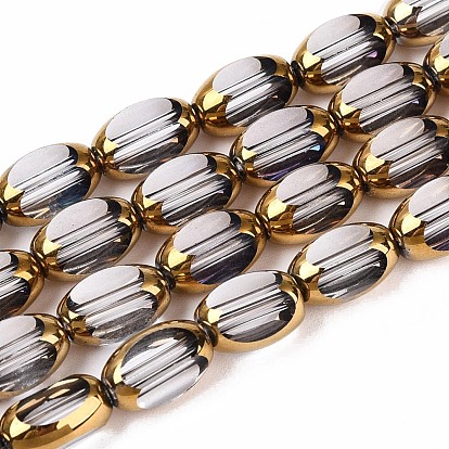 Electroplate Transparent Glass Beads Strands, Golden Edge Plated, Oval, Faceted